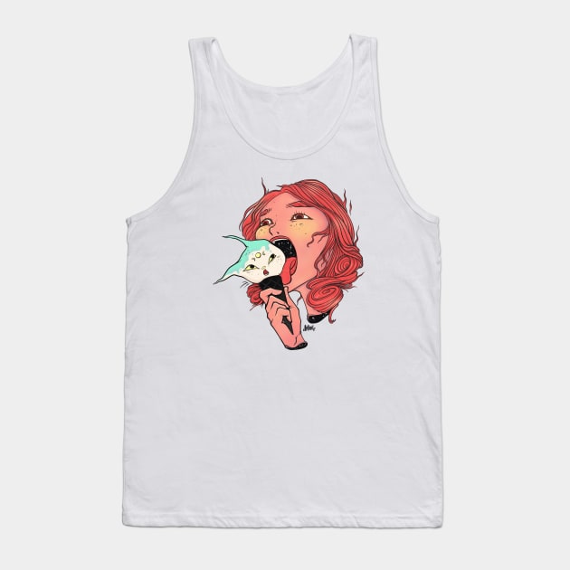 Girl Licking Cat Head Ice Cream Cone Tank Top by cellsdividing